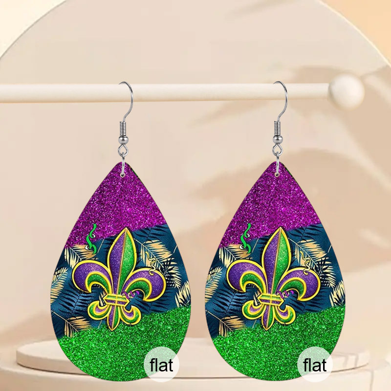 

1 Pair Mardi Gras Drop Earrings, Hoop Earrings With Purple Print, Double-sided , No Feathers, For Women And Girls, Spring, Summer, New Year, And Universal Celebrations