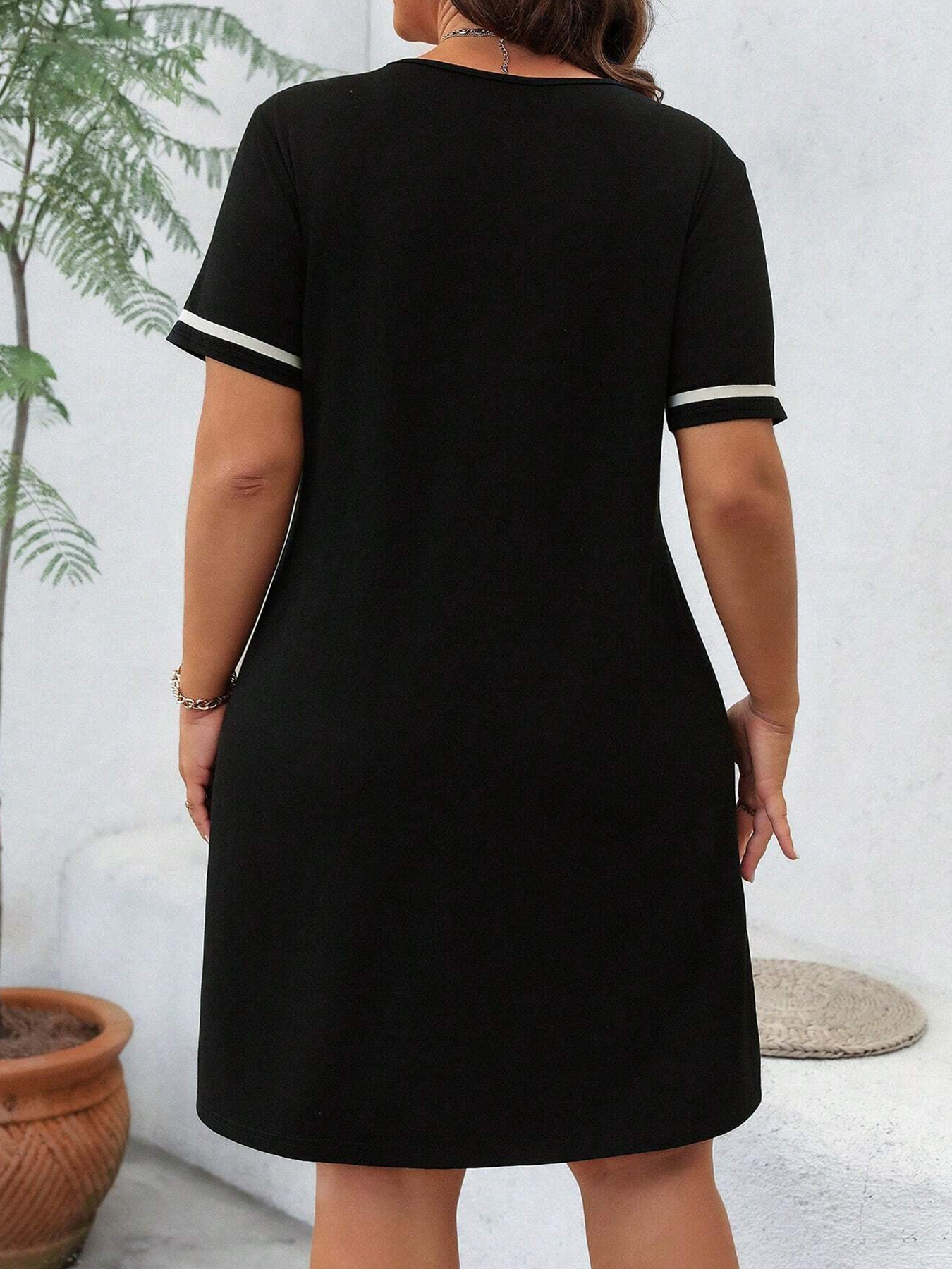 womens casual black white v neck knit dress short sleeve - Temu United Arab  Emirates