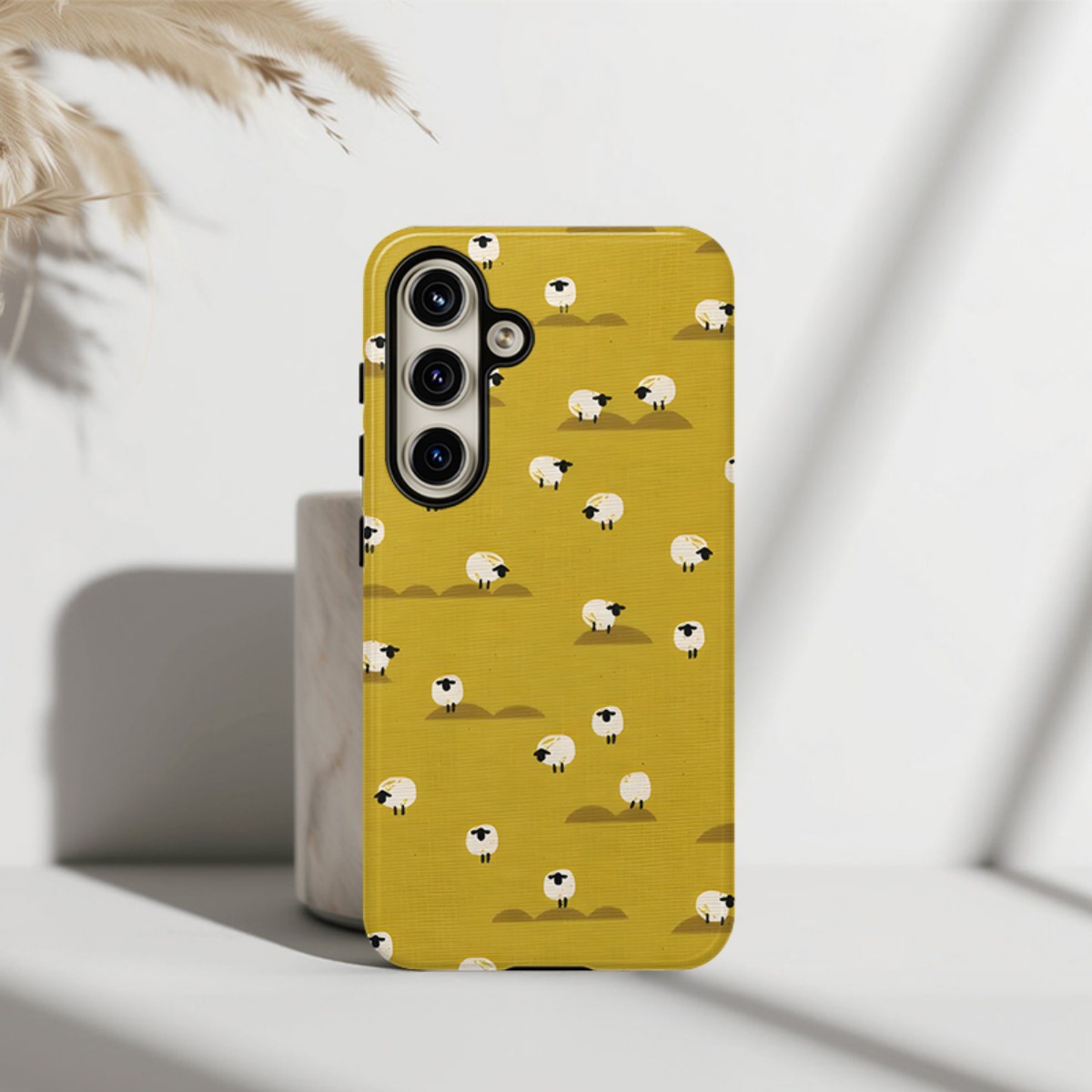 TEMU Phone Case: Sheep On Golden Background -one Film Phone Case, Tough, Dual Layered Case For Superior Protection, For For Galaxy