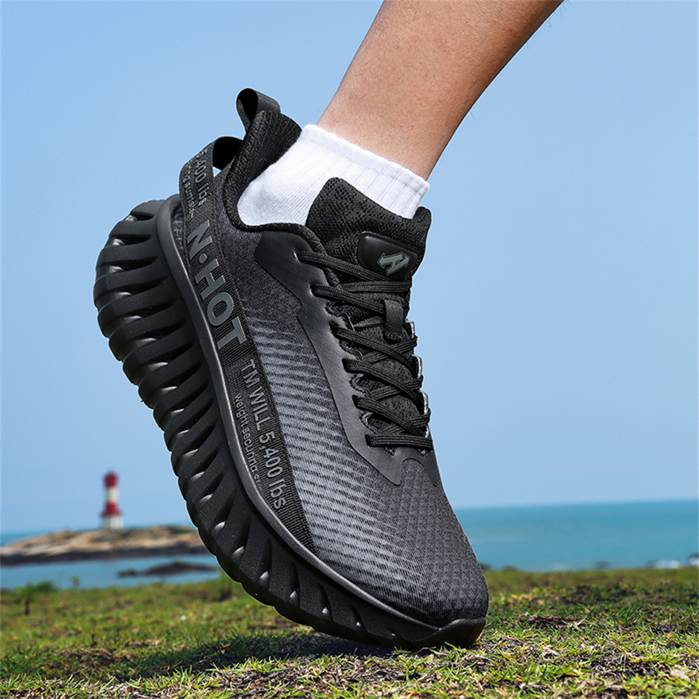 [Sneakers] Men'S Women'S Road Running Shoes, Thick Sole Casual Athletic Shoes for Men, Teenager Outdoor Sports Design, Comfortable Breathable Fabric Upper, Cushioning Shock-Absorbing MD Sole, Non-Slip And Wear-Resistant, Low-Top Lace-Up Closure