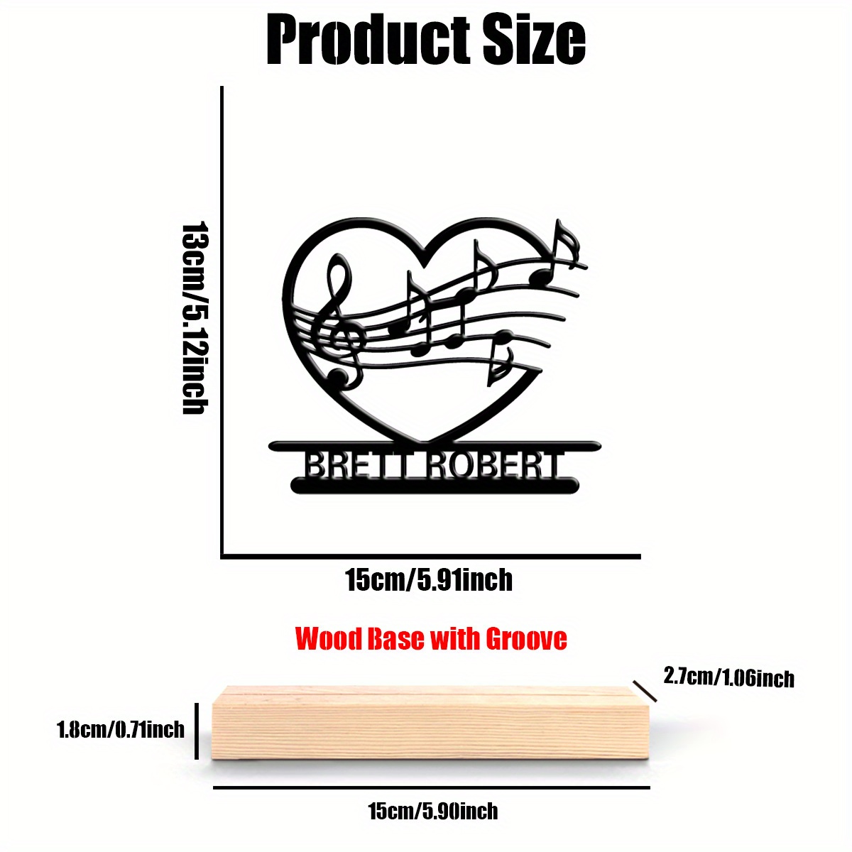 TEMU Personalized Heart-shaped Music Metal Art Statue With Wooden Base - Customizable Musical , Perfect Gift For Music Lovers, Valentine’s Day Decor,