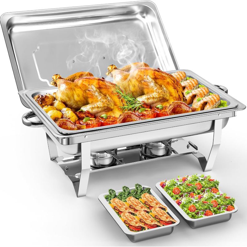TEMU Chafing Dishes For Buffet 1 Pack, 9qt Stainless Steel Chafing Dish Buffet Set For Party, Chafers And Buffet Food Warmers Sets With 2 Half Pans -
