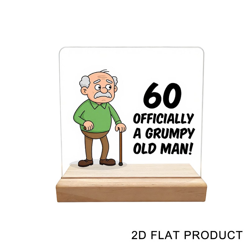 TEMU 2d Flat, Funny 60th Birthday Gift Suitable For For 60 Year Olds - Old For Man Sign With "60 Officially A Old For Man" Print - Acrylic Desktop