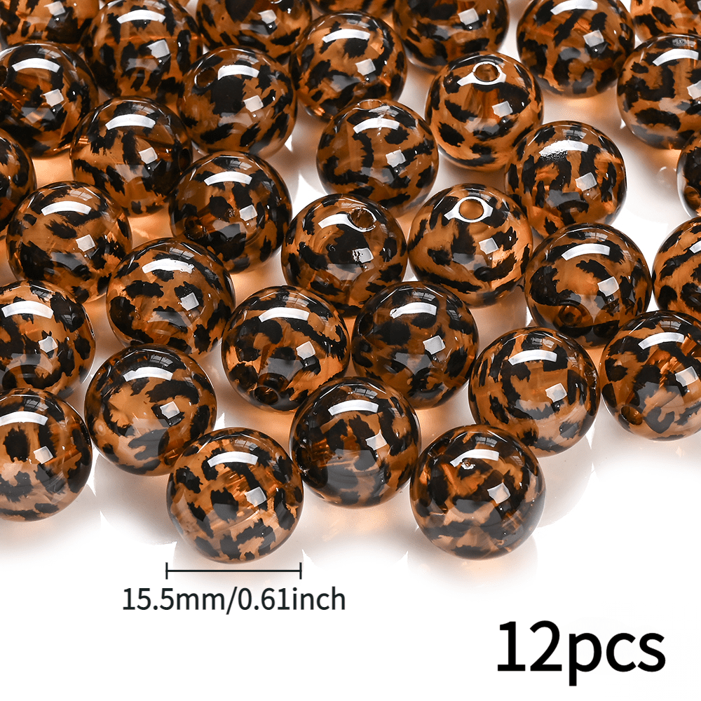 TEMU 12 perles acryliques à imprimé léopard de variées, incluant des carrés, cercles et cœurs marron - Parfaites pour les , bracelets, porte-clés,