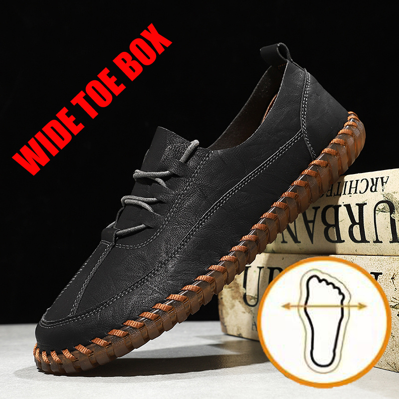 Image of Plus-size Outdoor Slip-on Shoes, Fashionable Lace-up Slip-on Oxfords With Wide Toe Box For Men, Random Stitching On The Sole Wide Fit Shoes