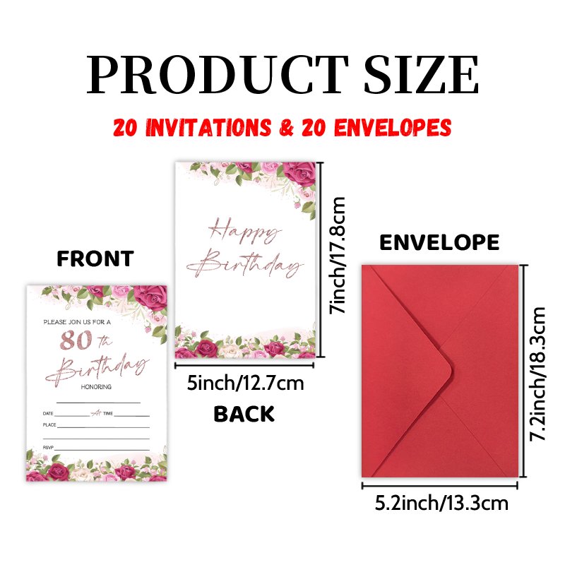 TEMU Upgraded Thick Paper, High-quality Printing. Invitation Letters With 20 Cards And 20 Envelopes, Featuring Watercolor Flowers For Celebrating