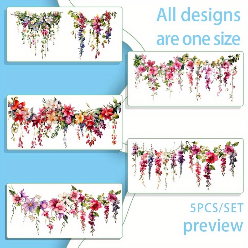 E-shop Set mit 5 atemberaubenden Blumendesigns, 16Oz Transferpapier für UV DTF, geeignet für 16 Oz Glasbehälter