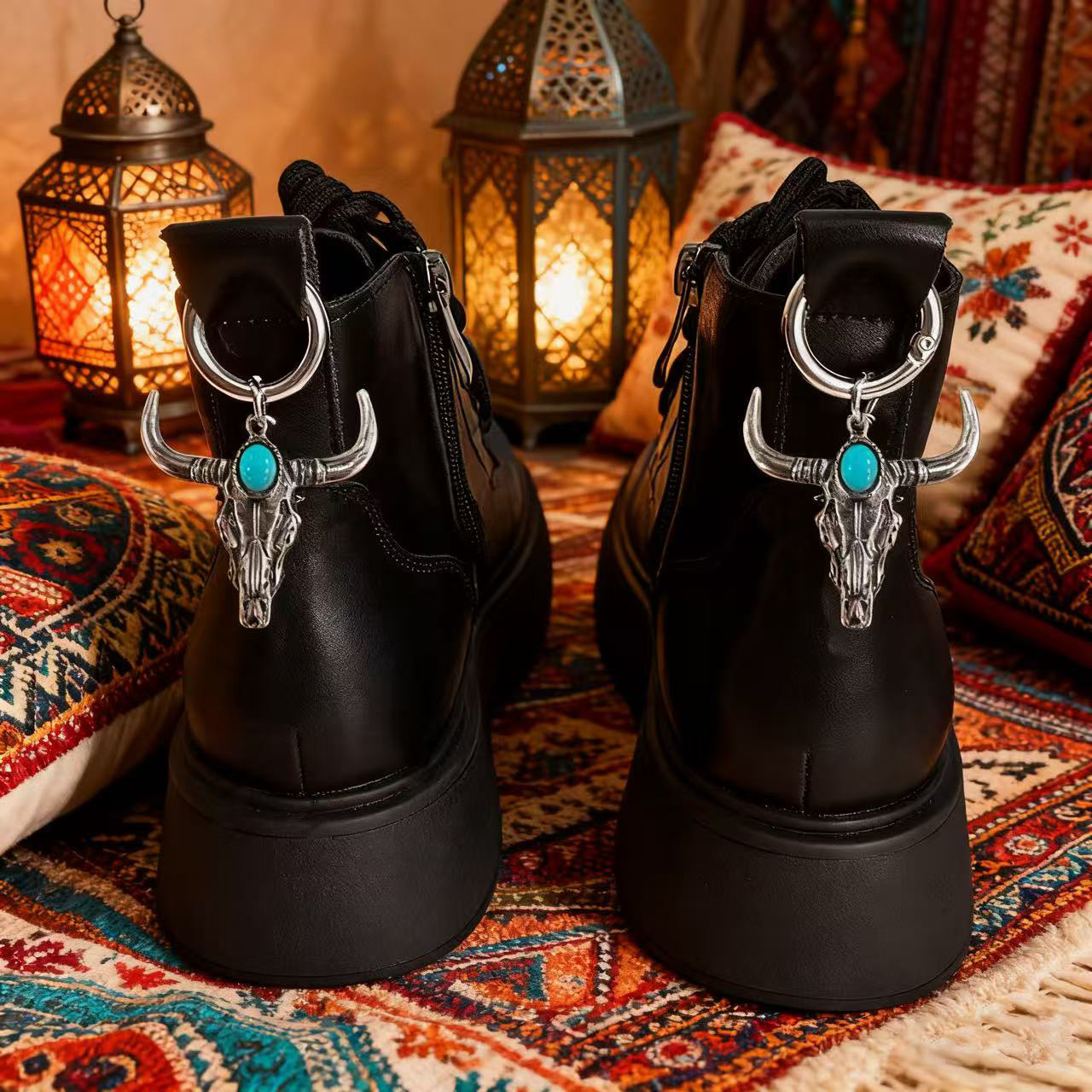 E-shop 2 Stück Damen Schuh- Stiefel-Dekorationen, Vintage Western-Cowboy-Stil Geometrische Metall-Bullenkopf Schnallen, Stiefelabsatz-Accessoires,