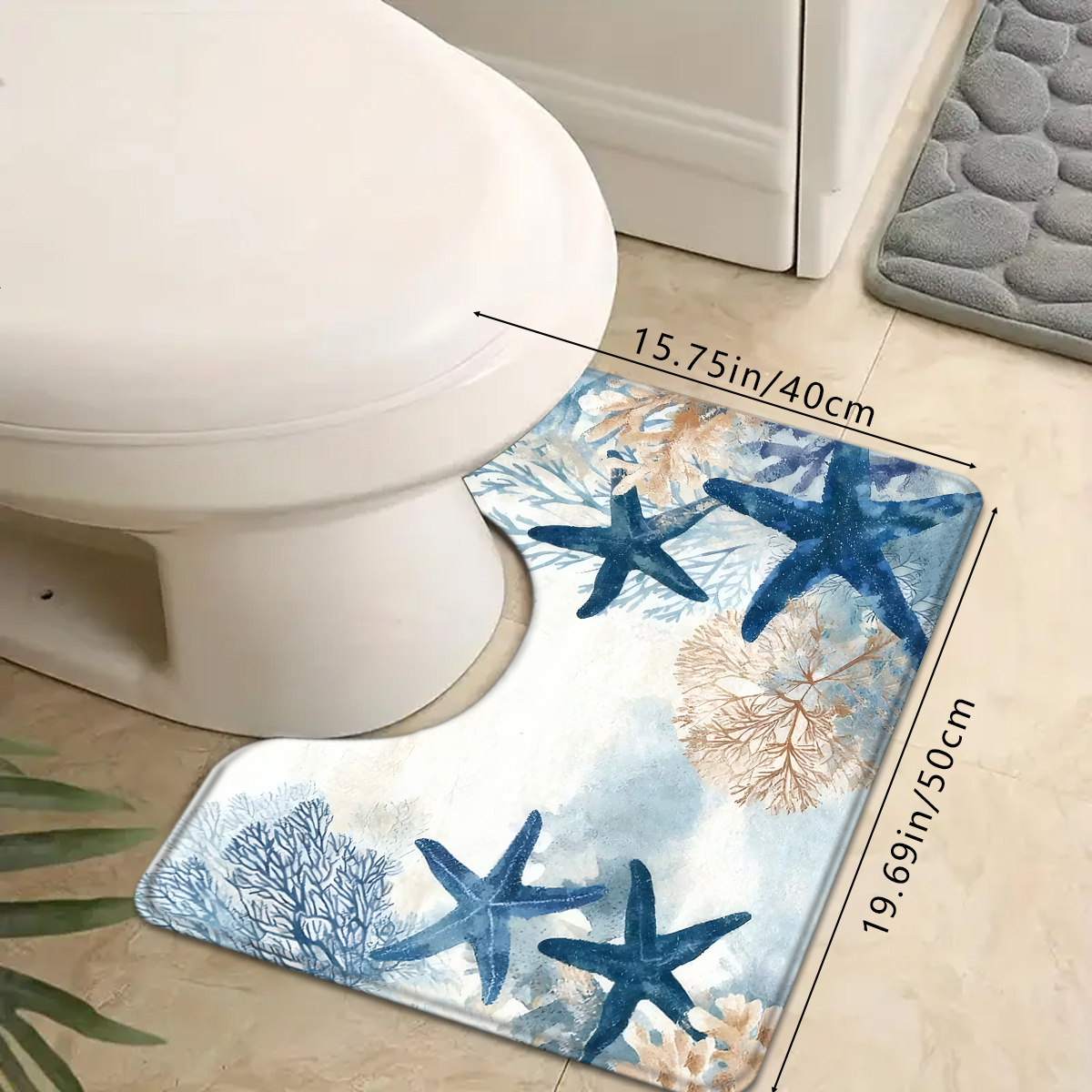 TEMU Tapis de bain antidérapant 2D plat, 2D plat, 1pc/3pcs, motif de mer à teinte bleue, ensemble de 3 pièces, tapis de toilette universel