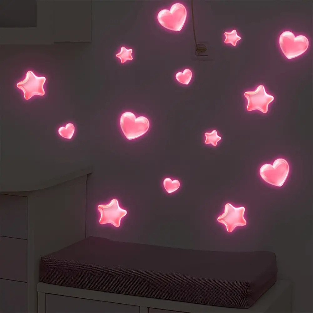-the- & Heart Wall Stickers Suitable For Bathroom, Bedroom - Retro Flashing Plastic Decals With Irregular Shapes, For Rooms & Themed Decor