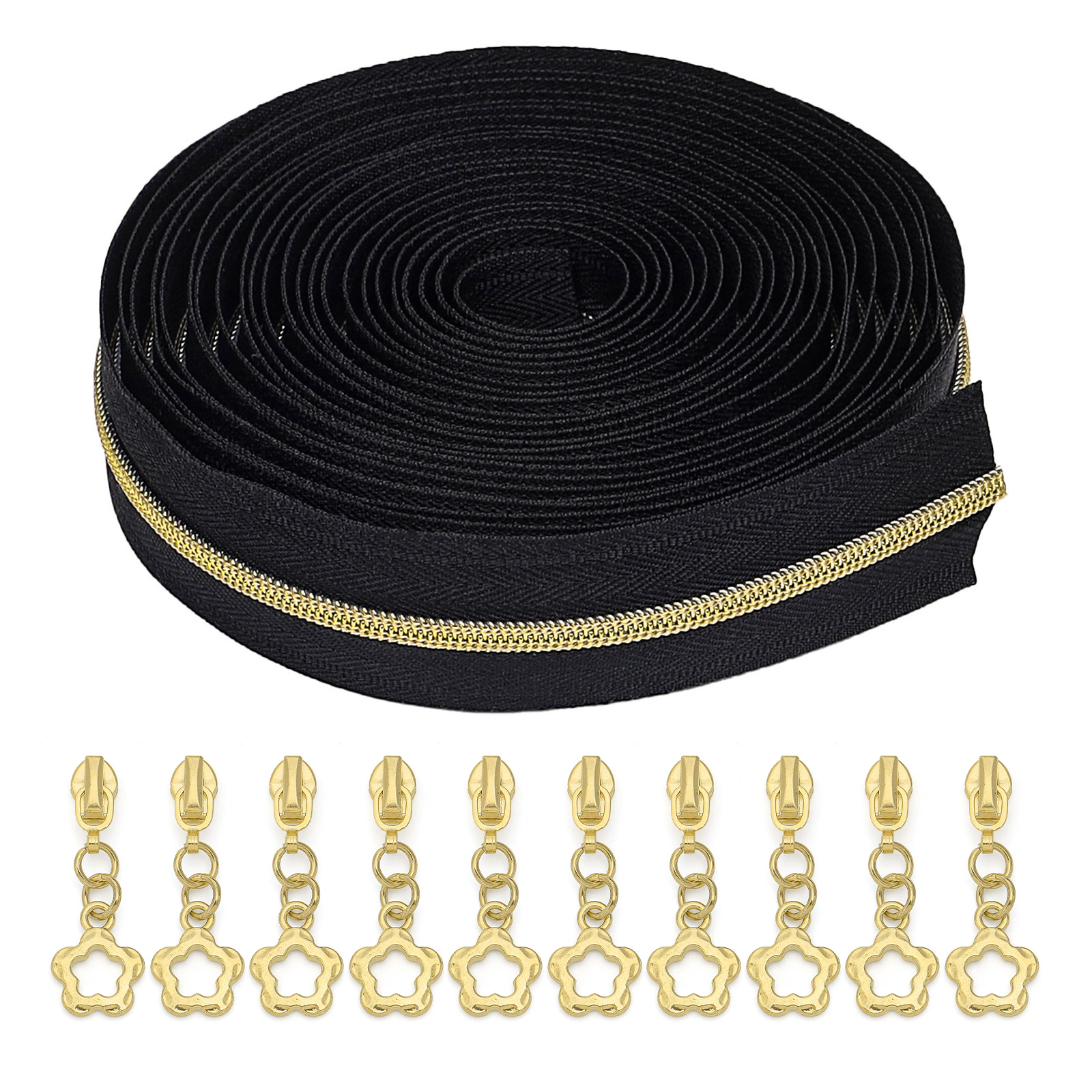 TEMU Set da 1 (Cerniera da 450 cm + 10 testine per cerniera), Cerniera in nylon n. 3#, Pezzo a cavo , , Cerniera e , Adatta per capispalla, borsa a