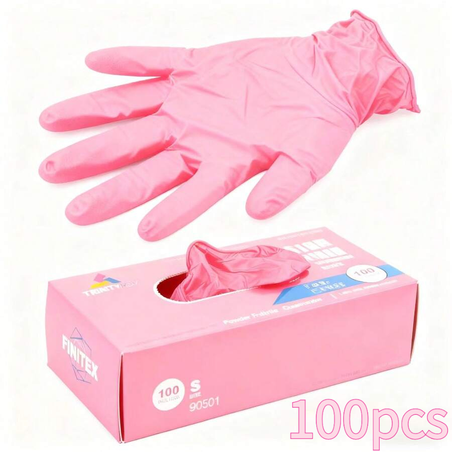 TEMU 100 gants jetables en nitrile (Rose recommandé) 5Mil - poudre, latex, durables, 23 cm (9 pouces) pour le nettoyage de , salle de bain, salon,