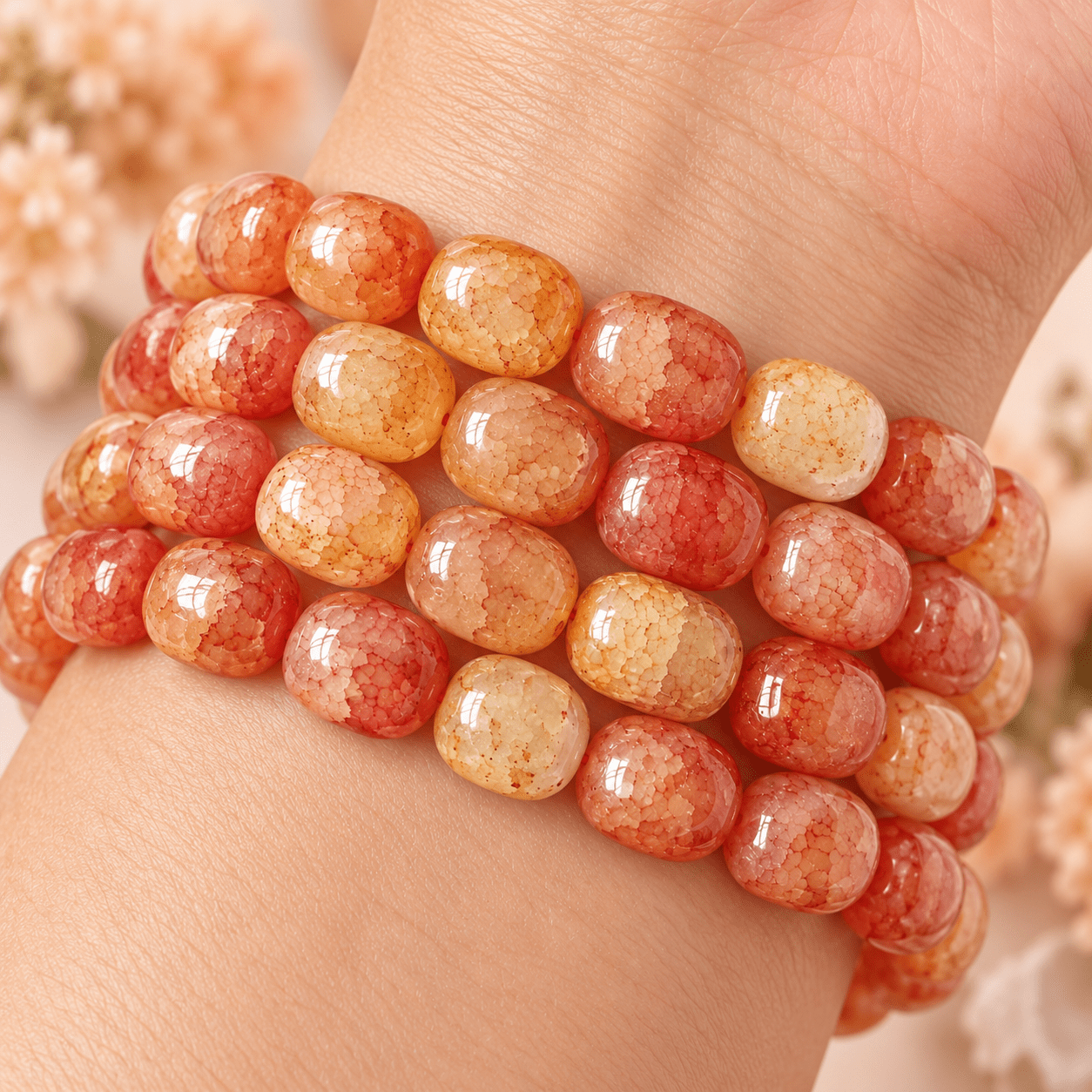 19pcs Ice Cracked Brown Red Agate Barrel Beads for DIY