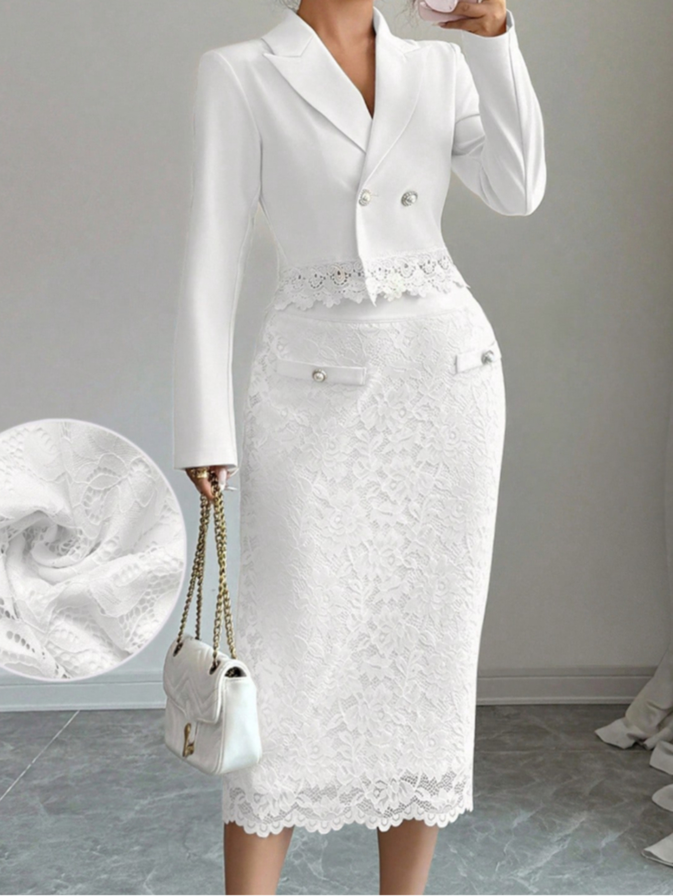 chinese dress ladies White Cap Sleeve Double Breasted Midi Dress L