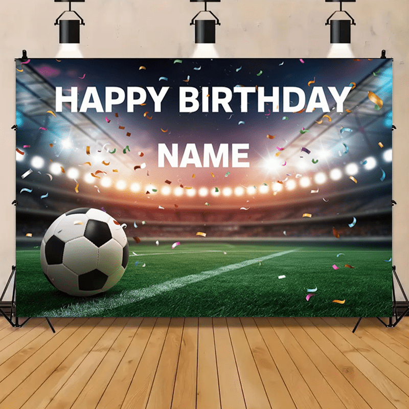 

Personalized Soccer Birthday Party Backdrop - Custom Football Banner With Name, 180cm X 230cm, Polyester, With Soccer Ball & Confetti, Room & Garden Decorations, Soccer Gifts