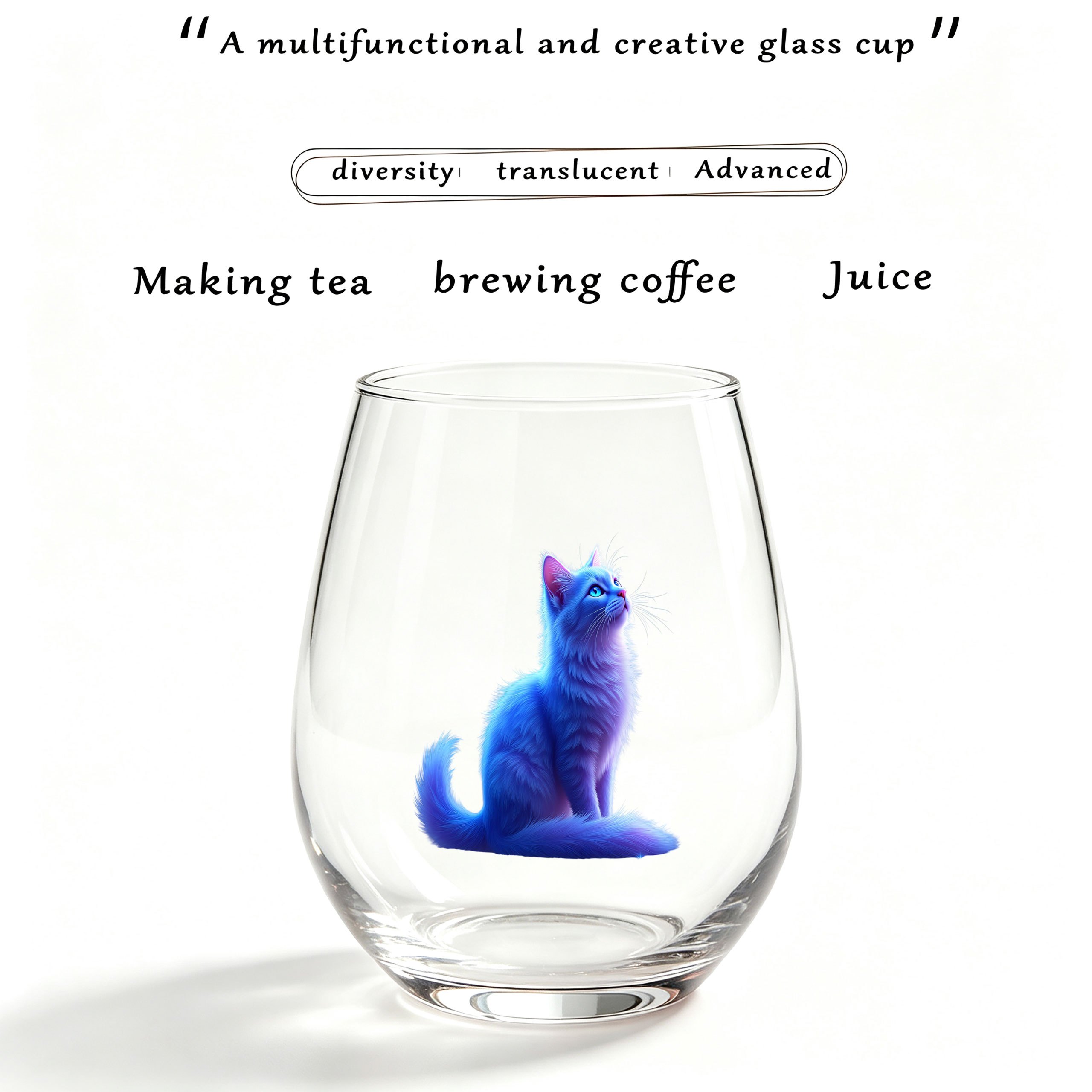 TEMU 1 pièce Verre à vin silhouette de chat bleu-violet - Verre élégant incurvé d'œuf sur le thème du chat, lavable au lave-vaisselle, convient , les