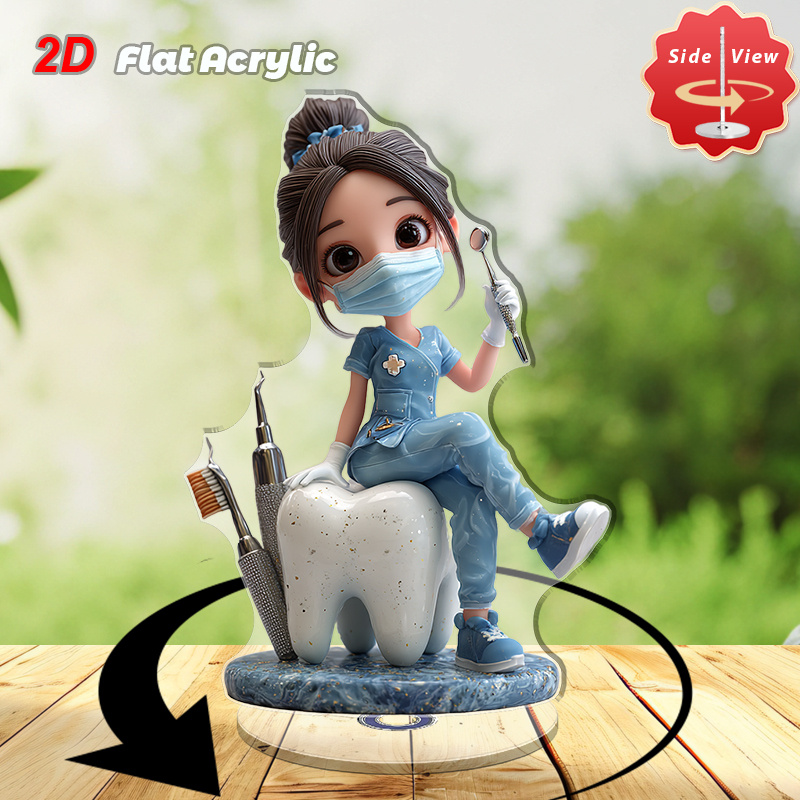 TEMU di Dentista Femminile 2D Piatto con Rotanti - Decorazione Acrilica 2D per Clinica Dentistica, Non Richiede Elettricit�, Uso Interno/Esterno, per