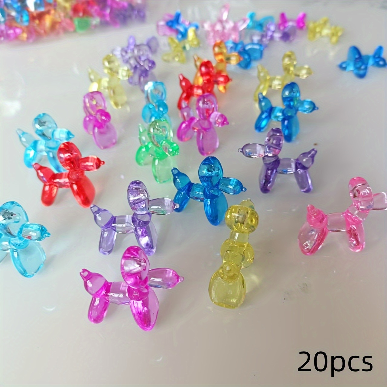 TEMU 2d Flat Halloween/christmas Decor Of2d Flat 20 Multicolor Resin Balloon Dog Figurines - Bead Additions, Acrylic Crystal Puppy Decorations,