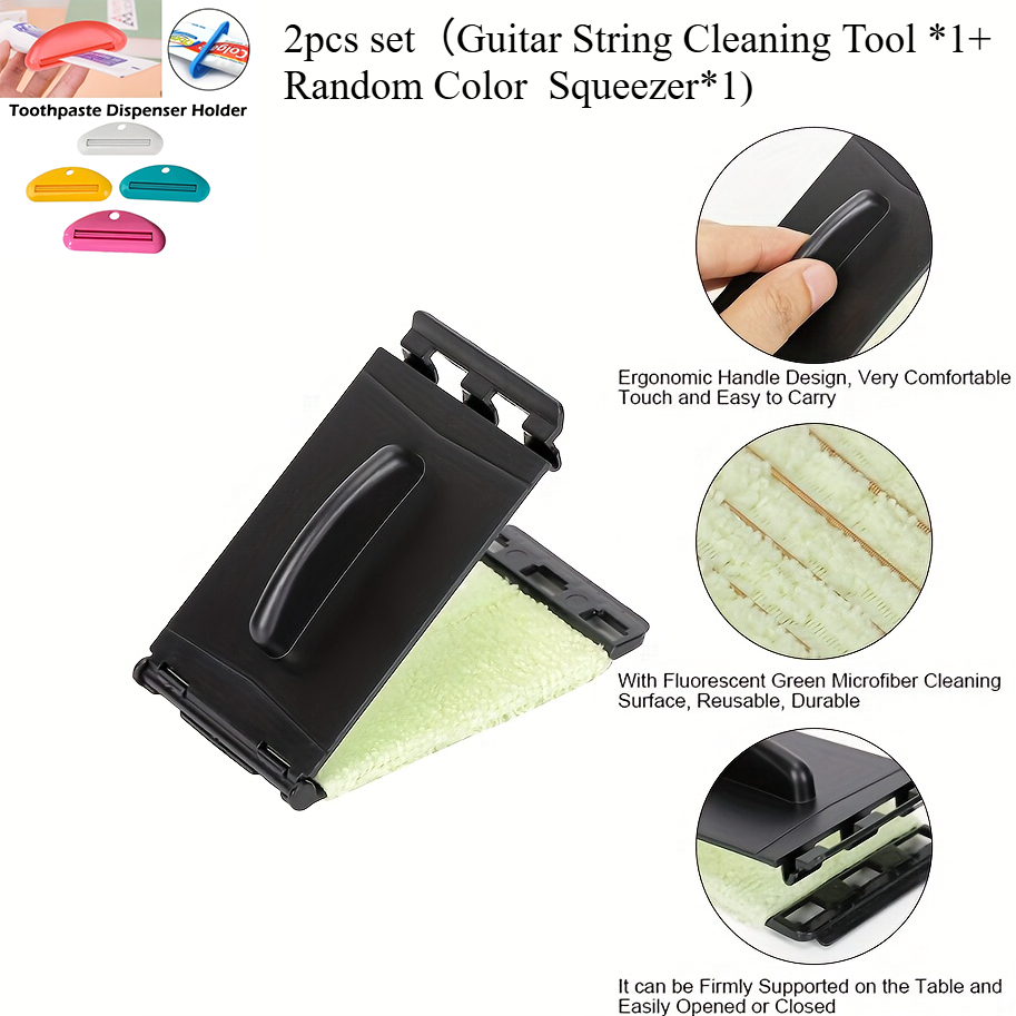 TEMU Ensemble de 2 pièces (Outil de nettoyage de cordes de guitare X 1 et presse-tube de dentifrice de couleur aléatoire X 1) Nettoyeur de adapté aux