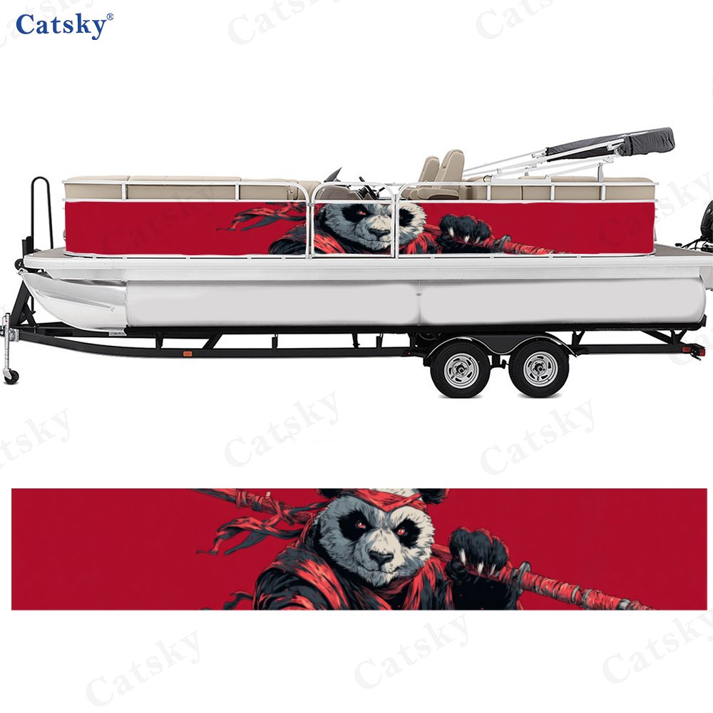 2pcs Chinese Style Panda Samurai Boat Wrap Decals, UV-Resistant Waterproof Stickers