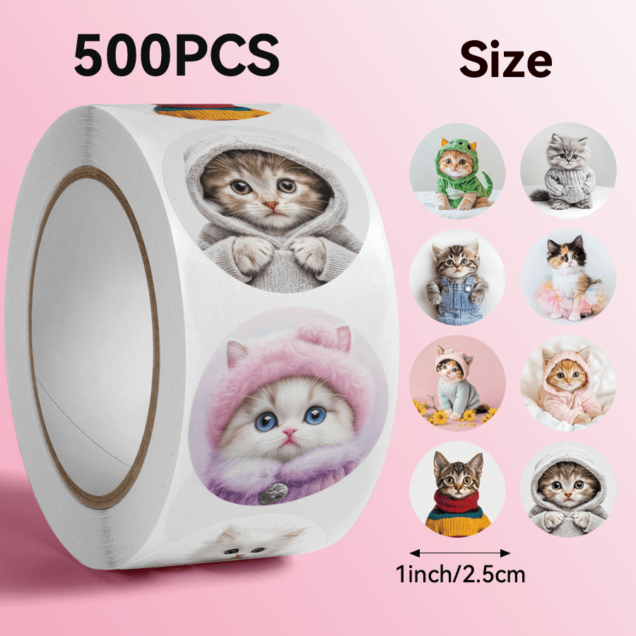 500pcs Cute Cat Stickers, Adorable Animal Stickers