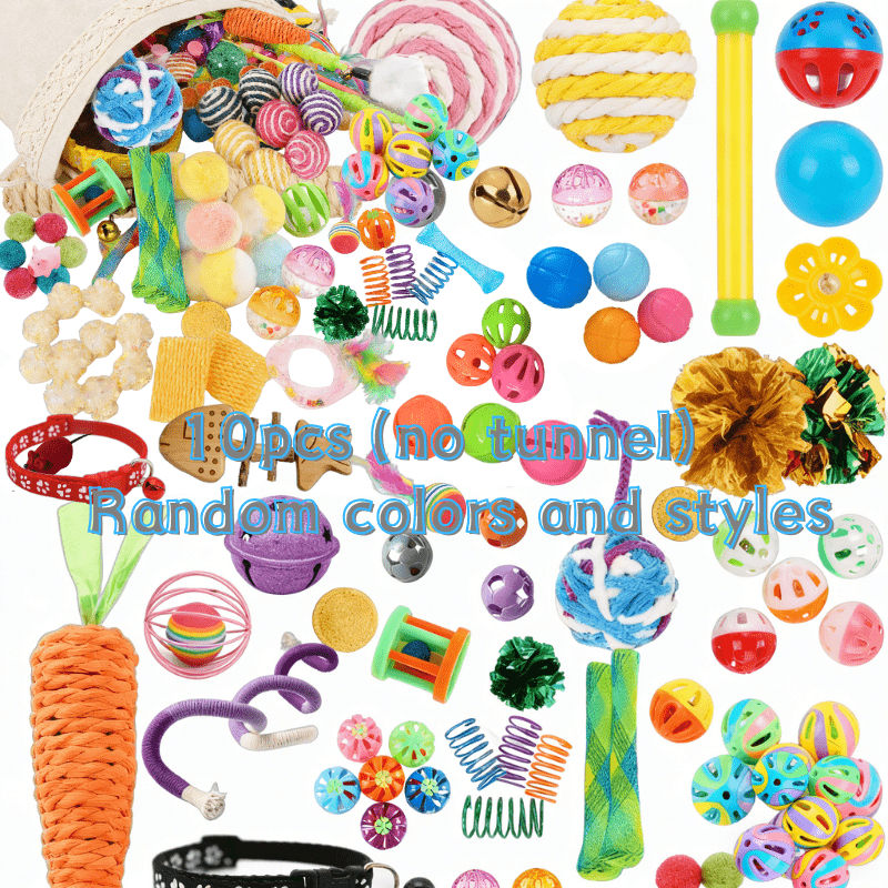Image of 10/20pcs Random Cat Toys - 20pcs Mixed Pack Including Cat Tunnels, With Random Colors, Styles, And Materials, Providing A Day For Your Adorable Kittens, Suitable For All Small Cat Breeds