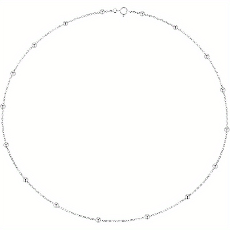 1pc 925 Sterling Silver Ball Chain Necklace Women's Silvery Chain With Balls For Women Short Choker Necklace Clavicle Chain Fine Jewelry Gift For Christma's Gift, Ideal For New Year & Daily Wear