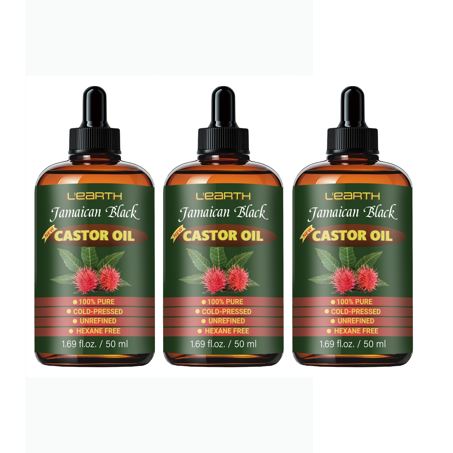 Image of Set Of 3 Pure Cold Pressed Black Castor Oil For Hair - Quickly Absorbs, Hydrates & , , Ideal For Men And Women, Adds Volume, Enhances Thin Hair , Restores Dry And Damaged Hair