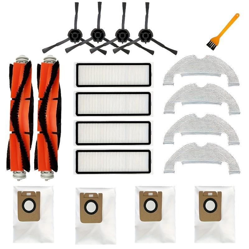 Image of 19pcs Accessories Kit For Bot Z10 Pro L10 Plus Vacuum Cleaner, 2 Detachable Main Brush, 4 Hepa Filter, 4 Side Brush, 4 Mop Cloth, 4 Dust Bag, 1 Cleaning Brush