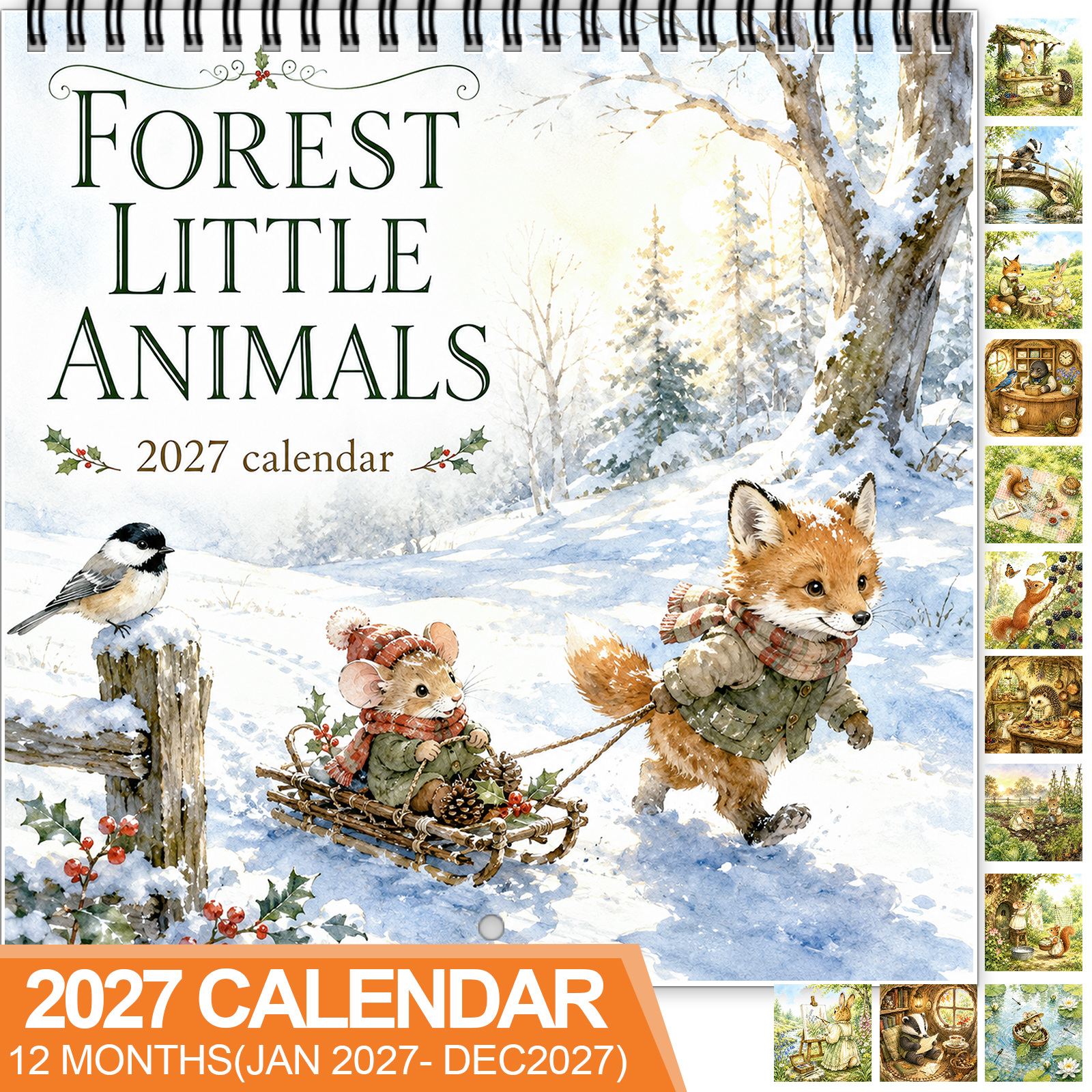 TEMU Calendrier mural et suspendu forestière 2027, calendrier à spirale 12 mois avec grande zone mémo inscriptible, marquages de jours fériés, agenda