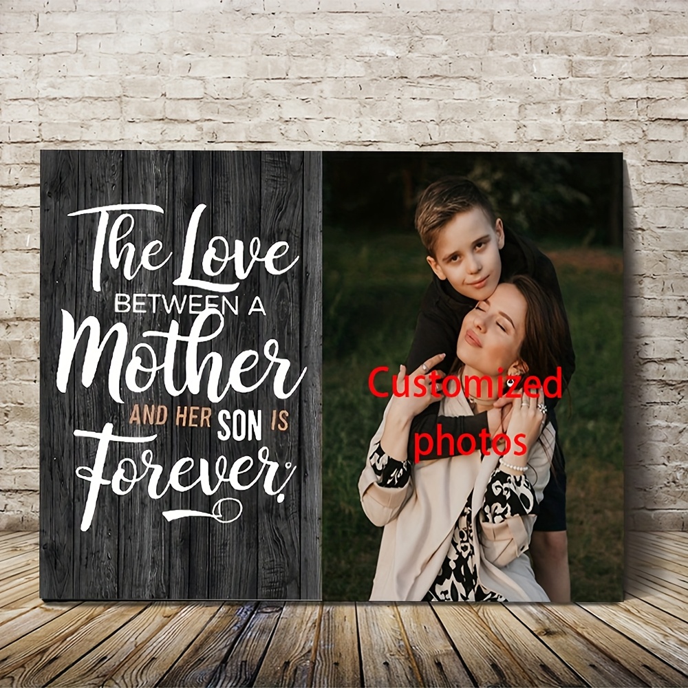 TEMU 2d Flat, 1pc Personalized /daughter Photo & Name Custom Family Portrait - Framed Canvas Painting With Wooden Texture Background, Ready-to-hang