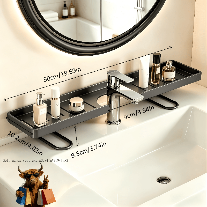 TEMU Mensola per rubinetto scanalata per bagno , design autoportante senza trapano, scanalature ingrandite adatte alla maggior parte dei rubinetti,