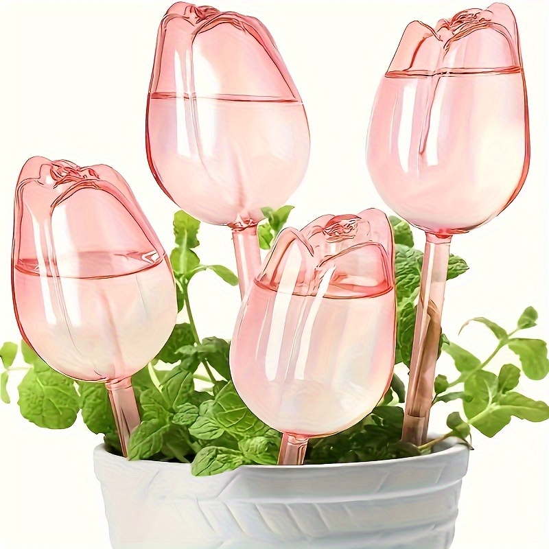 3 Bolas de riego de tulipán rosa, con diseño de apertura estrecha, tiempo de goteo extendido, adecuadas para plantas en macetas de interior y exterior, cestas colgantes, herramientas de jardinería y adicionales para el cuidado del césped, bola de riego para plantas