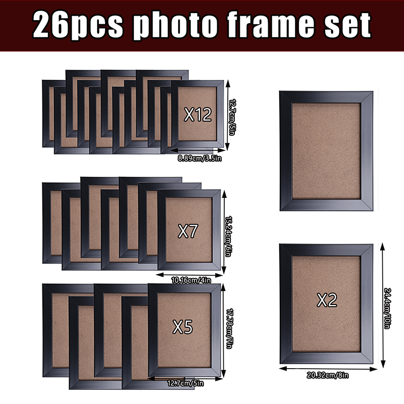 TEMU 26pcs Wooden Picture Frames, Sizes Of Wall-mounted Picture Frames, Supporting Horizontal And Vertical Hanging , Suitable For Decoration And