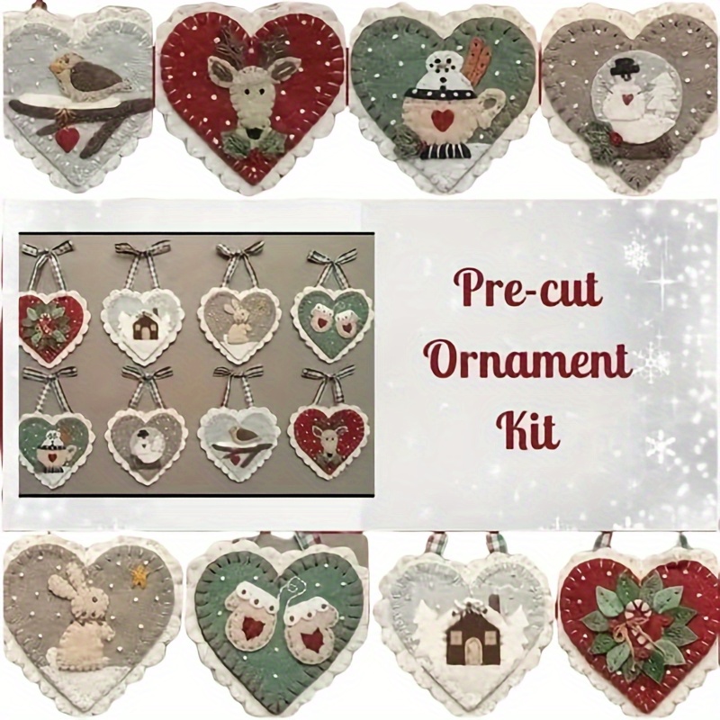 

1 Set Diy Christmas Kit - Pre-cut Hearts & Set, No Sew Manufactured Wood Hanging Decorations For , Christmas, Engagement - , No Required