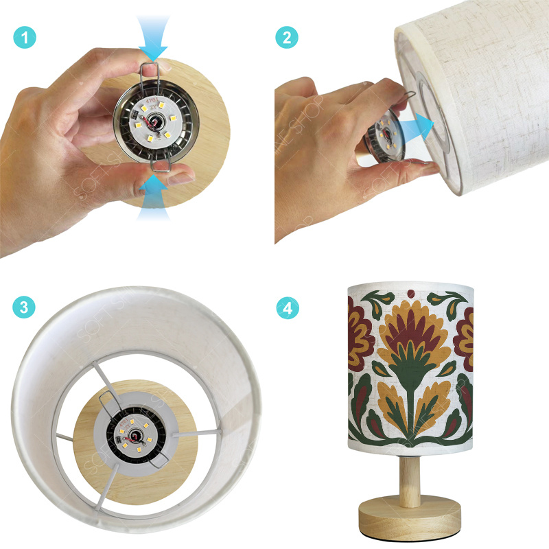 Printed Table Lamp with Fabric Shade, USB-Powered