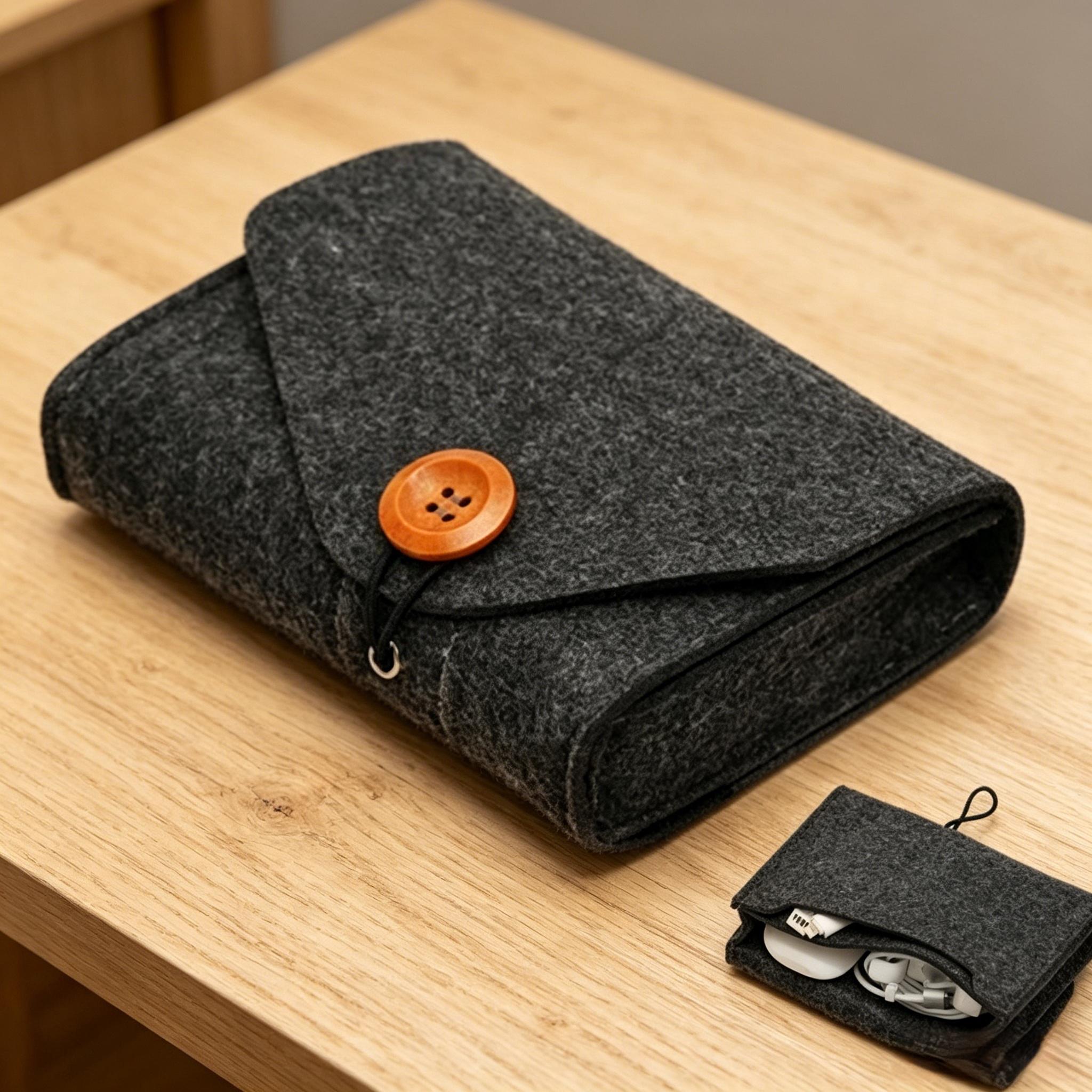 TEMU Enlarged Felt Material Cosmetic Storage Box, Power Adapter Organizer Pouch, Suitable For Cosmetics, Laptop , Data Cables, Drives—portable Tech