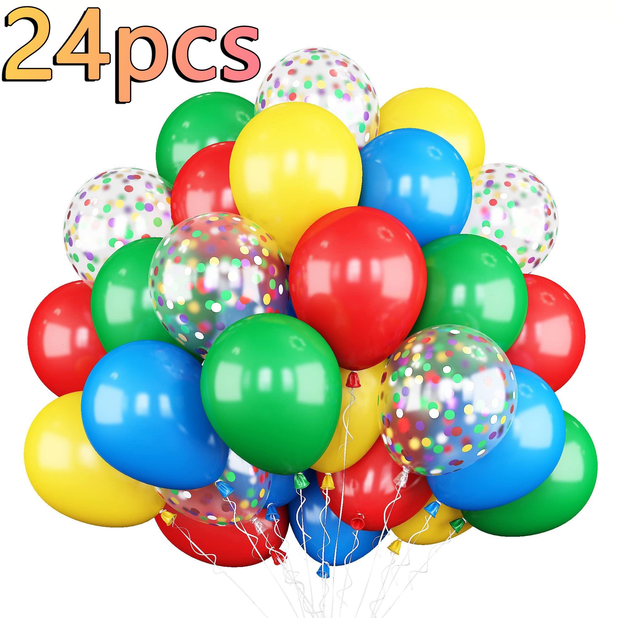 Image of 24pcs Red Blue Balloon Set, 12/10inch Party Balloons, Red Blue Green Yellow Helium Balloons Confetti Latex Balloons, For Video Game Party, Rainbow Theme Birthday Party, Decorations, Shower