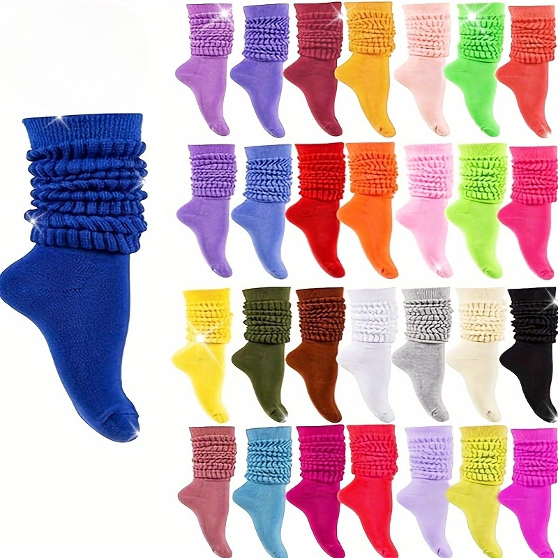 14-pair women's soft thickened loose fit socks - cushioned everyday & athletic socks, machine washable polyester - pack (blue, pink, red, grey, black, neon green, purple) - perfect gift for christmas, halloween, birthdays, personal use - soft thickened design for sneakers, boots, slippers - everyday & special occasion wear, cute socks, , stylish footwear, breathable material, casual wear, women | Great Deals | Temu