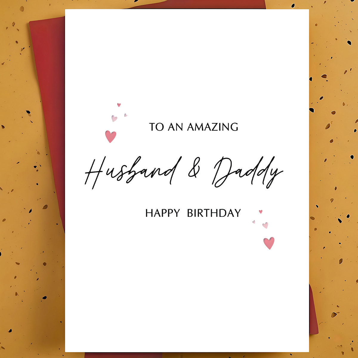 Image of 1pc Birthday Greeting Card For Husband, Dad – Pink Heart , Sweet & Loving Card, With Envelope