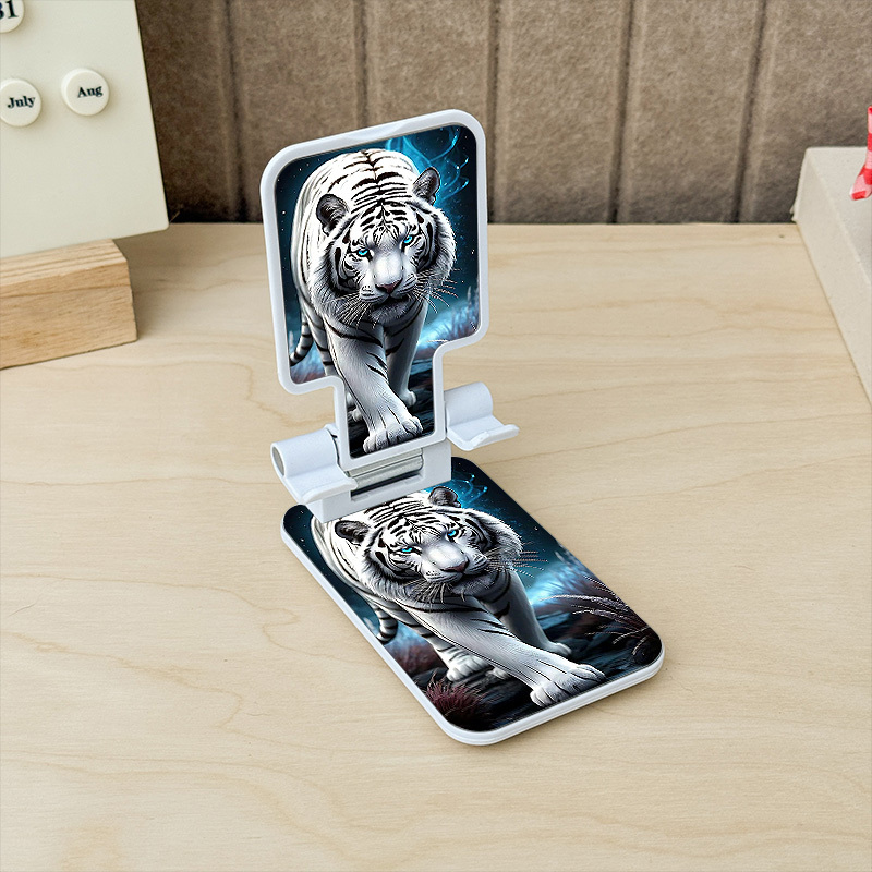 TEMU Adjustable Portable Phone Stand With White Tiger Pattern - Foldable Telescopic - For All Smartphones & Tablets, Compatible With Iphone/, Compact