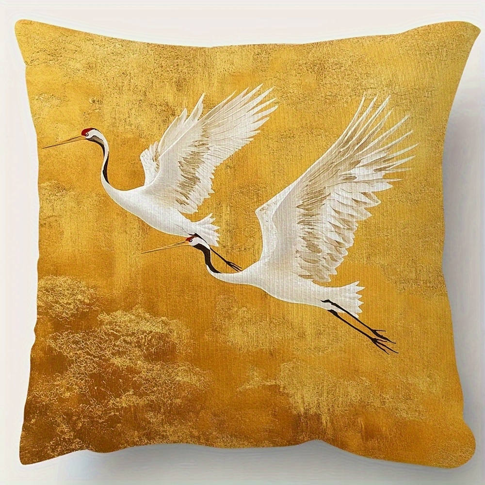 TEMU 1pc Golden Eagle Japanese Art Throw Pillow Cover, Soft, Comfortable And Polyester Short Plush Fabric, Single-sided Printed Pattern, Does Not