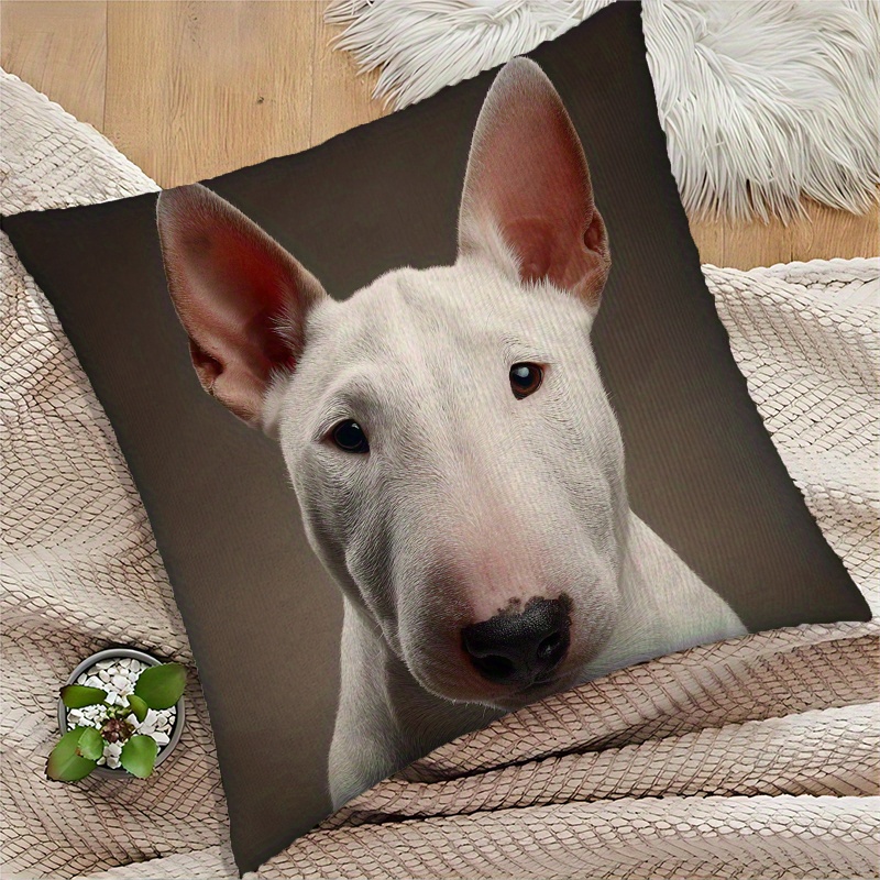 TEMU 1pc Bull Terrier Dog Throw Pillow Cover – Soft Polyester Short Pile, Single-sided Print, 17.7x17.7 Inch, Machine Washable, Zipper Closure,