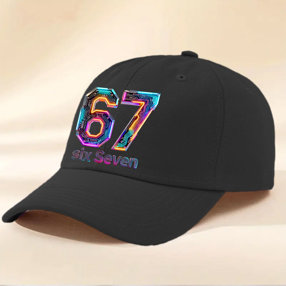 Neon Circuit Board Numbers: 67 Baseball Cap - Cool Tech- For ' Hats, Perfect For Spring And Summer Outdoor Travel, Daily , And Commuting School.