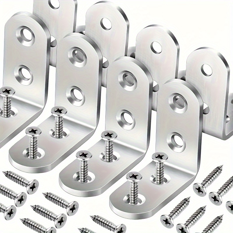 50pcs stainless steel l shaped bracket corner set 10 brackets 40 screws 3 99x3 99cm 90 degree right angle with screws suitable for wooden shelves chairs tables dressing tables furniture assembly