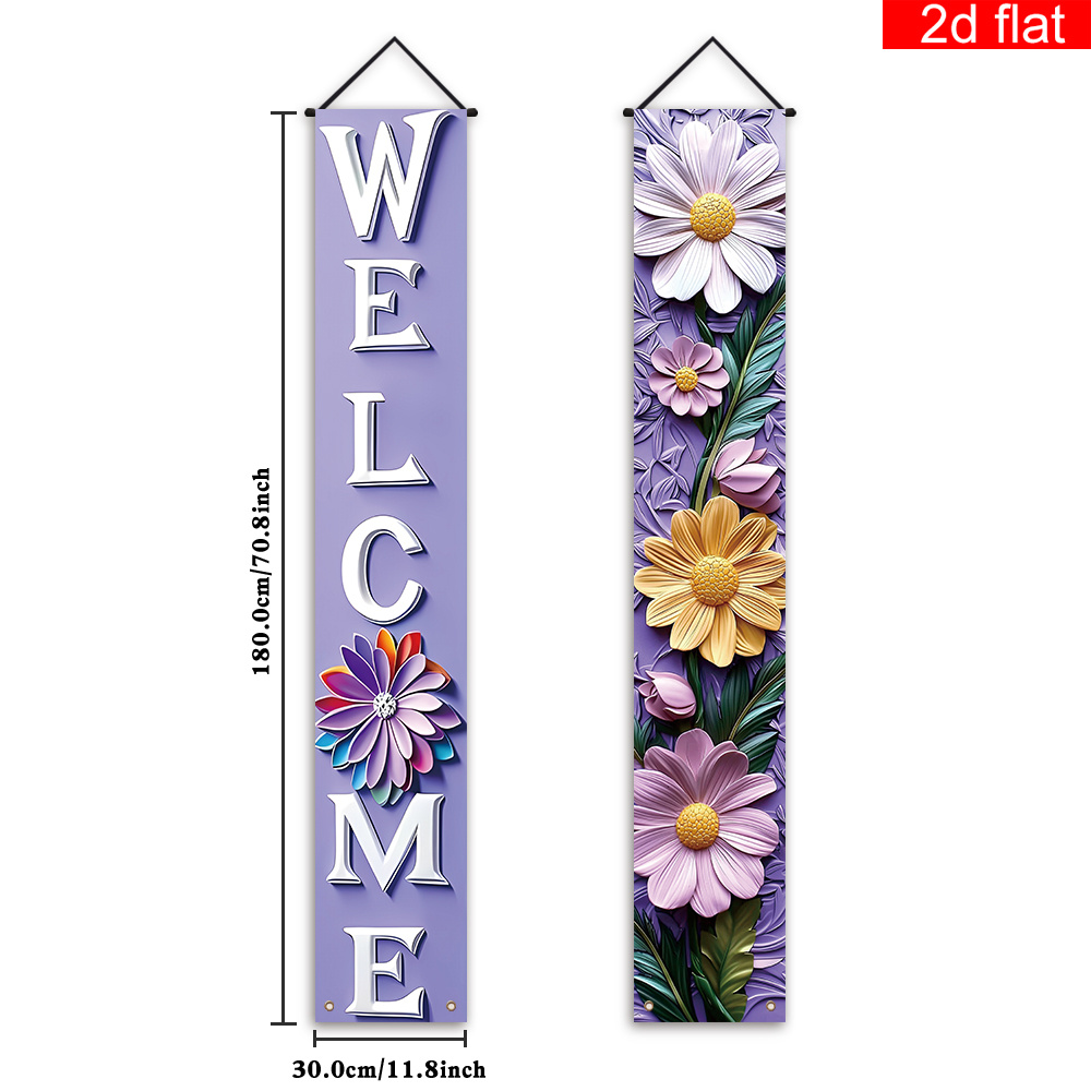 TEMU Bannière 2D Plate, 2D Plate - 2D Plate, 2D Plate - 2D Plate, 1 Paire Porte d'Entrée Porche Bannière de Fête avec Fleurs Colorées Thème Violet