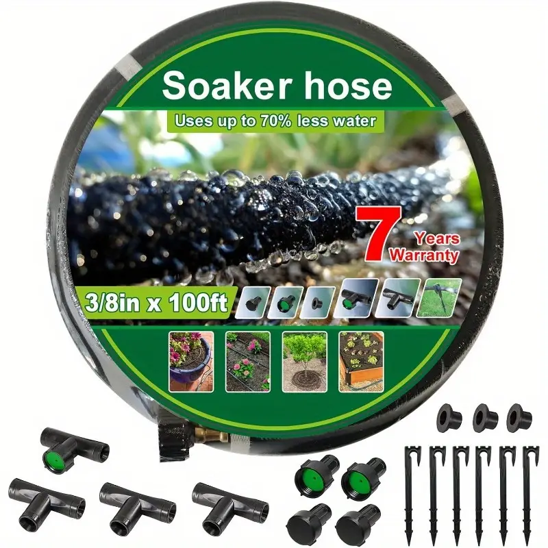 heavy duty 3 x 100ft soaker hose kit with reinforced fittings durable rubber irrigation hose for garden flower beds lawn plants accessories for garden hose lawn care equipment userfriendly design connectors Product details 1