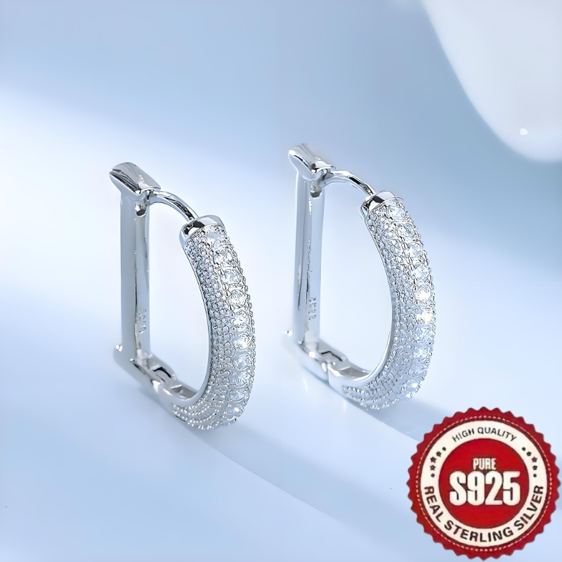 

1 Pair Of S925 Sterling Silver, Fashionable, Retro, , Trendy, Luxury, Elegant, Sweet, , , , Inlaid With Synthetic Zirconia, D-shaped , High-end, , Temperament, , Girl's Heart, Charm, Vita