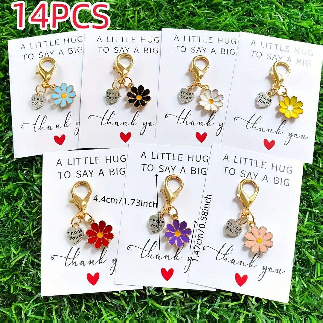 E-shop Geschenk für Sie/Ihn 7/14-teiliges Exquisites, bezauberndes Herz- und Blumen-Schlüsselanhänger-Set, Party-Schlüsselanhänger mit inspirierenden