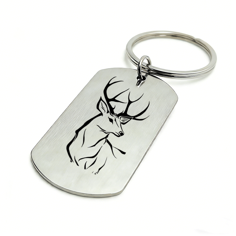 TEMU Un porte-clés en métal de style militaire avec une minimaliste à d'un cerf ( de , ambiance naturelle). Pendentif durable et résistant à la